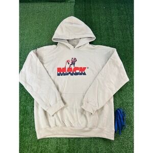Mack Trucks Bulldog Logo Hoodie Tan Mens Medium Stars‎ Stripes Graphic Pullover